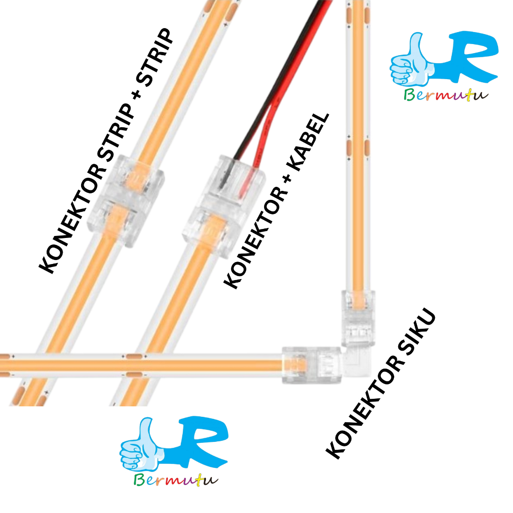 Sambungan led strip Cob siku L jepit 8mm connector strip led SAMBUNGAN CLIP+KABEL 8mm 2pin konektor