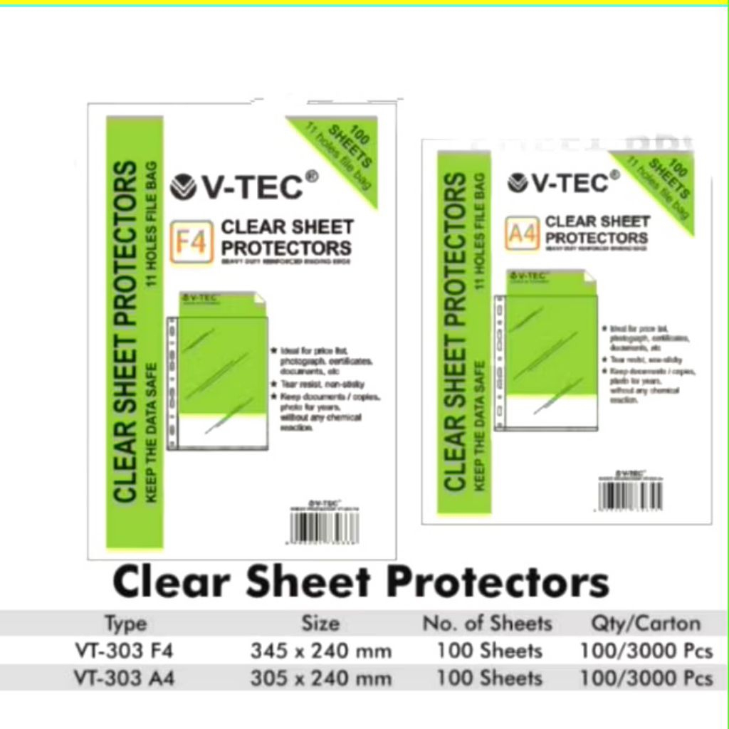 

[ 100 lembar ] V-Tec clear sheets protector / plastik pocket