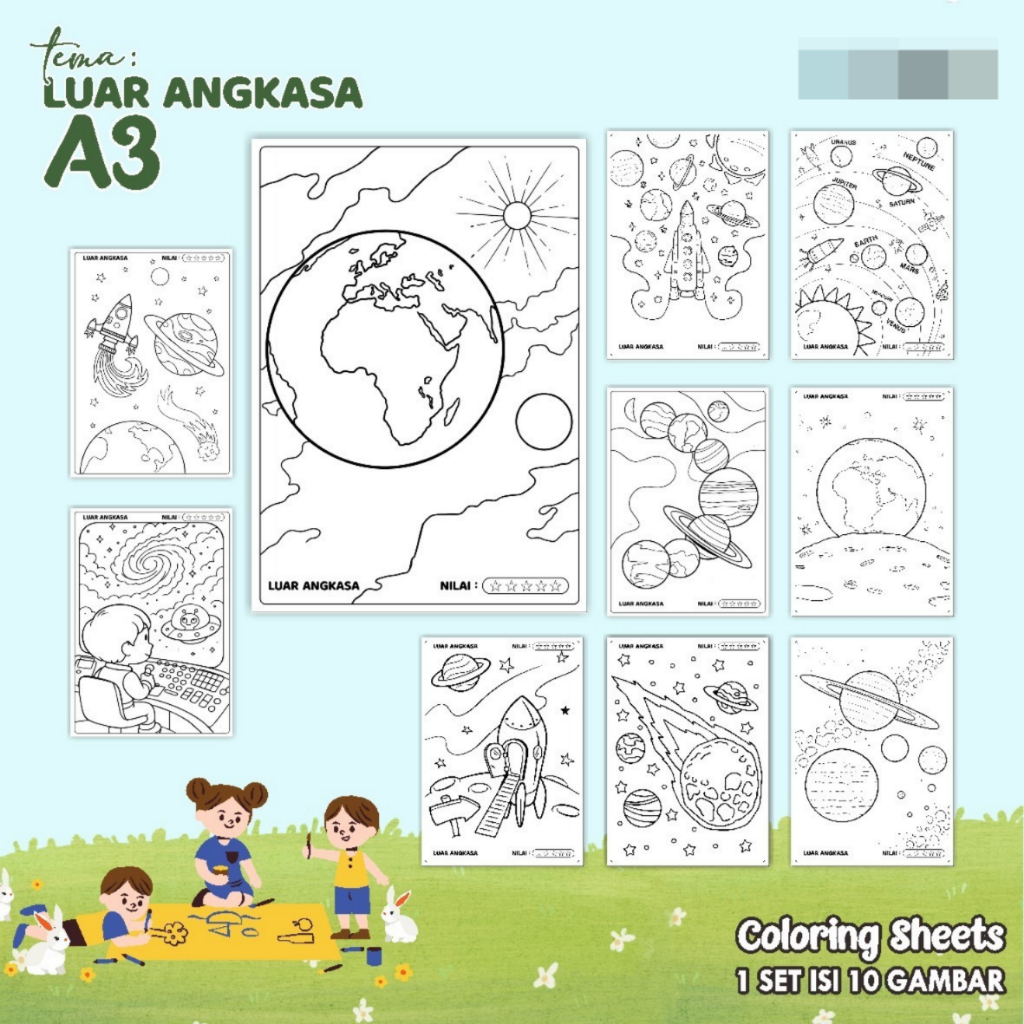 

KERTAS GAMBAR MEWARNAI TEMA LUAR ANGKASA A3 READY STOCK - LEMBAR COLORING SHEETS ISI 10 LEMBAR