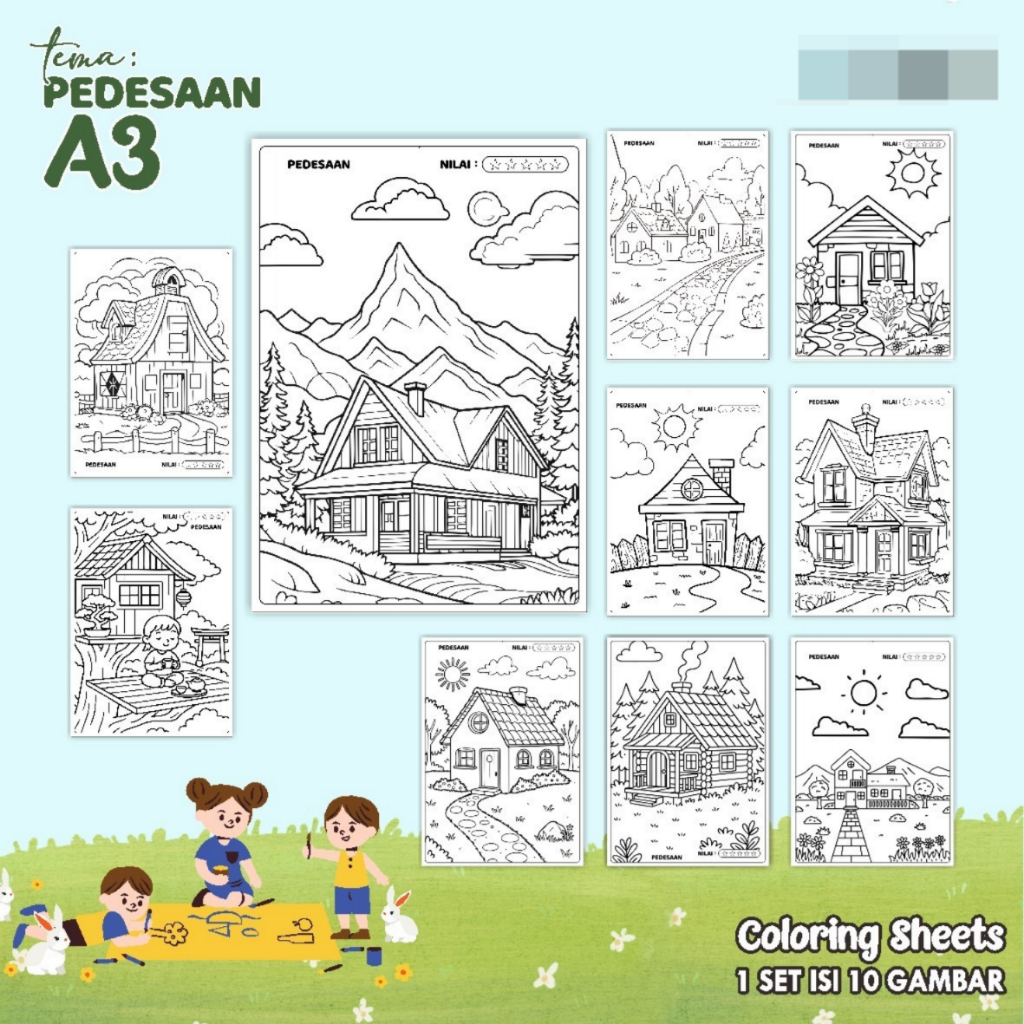 

KERTAS GAMBAR MEWARNAI TEMA PEDESAAN - LEMBAR COLORING SHEETS FOR KIDS ISI 10 LEMBAR [A3] READY