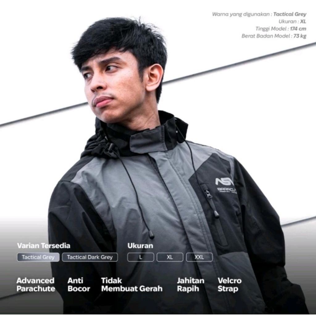 ASV Raincoat Baracuta Grey Jas Hujan