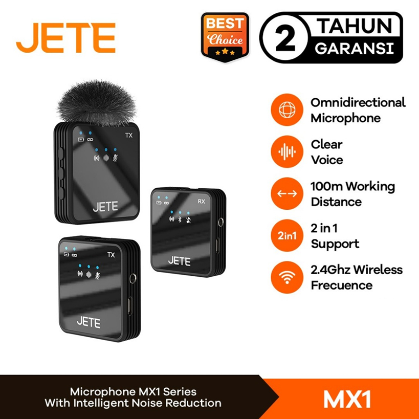 JETE MX1 Microphone Wireless Clip On Mic Live Youtuber 2in1 - Garansi 2 Tahun