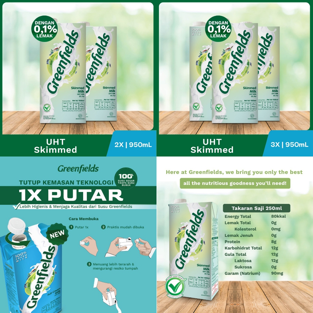 

Skimmed UHT Susu Greenfields 950mL 950 ml 1 Liter 1L 1000mL [Twinpack & Triplepack]
