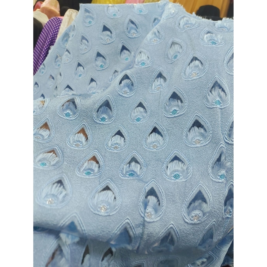 kain organza motif  - kain organza premium  - kain organza antik  - kain organza butik ( ice blue)