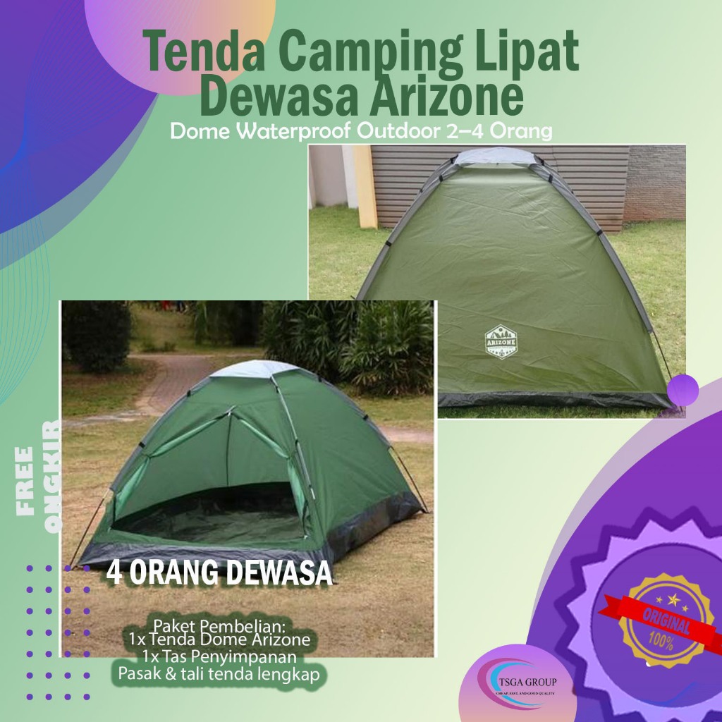 Dome Tenda Camping Lipat Dewasa Waterproof Tenda Kemah Outdoor Arizone