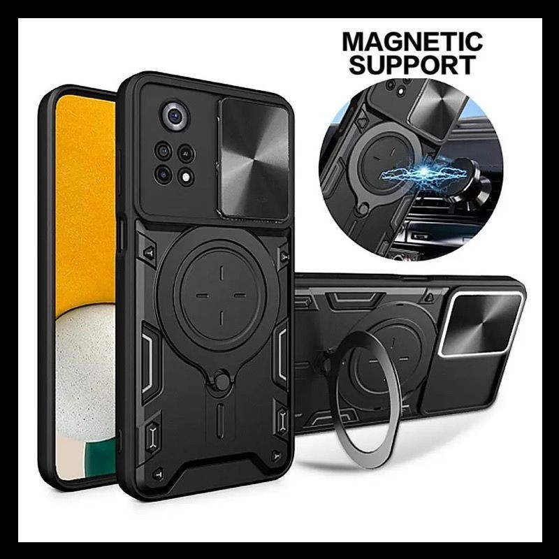 Xiaomi Poco M4 Pro 4G Pattern Armor Ring Magnetic Case Hard Casing Hardcase Cover Stand