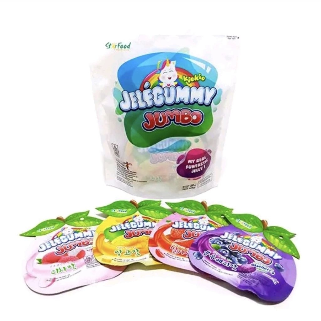 

JELEGUMMY murah!! Jelly Cemilan Manis Segar per POUCH ada 4 rasa jeli stroberi bluberi dan leci