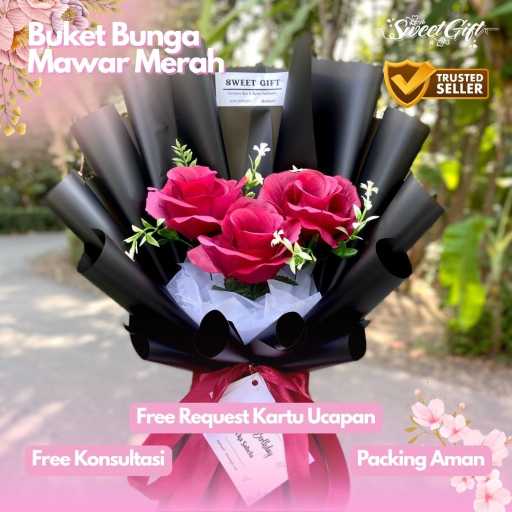 Buket Bunga Mawar Artifisial Merah | Buket Bunga Artifisial | Buket Ulang Tahun