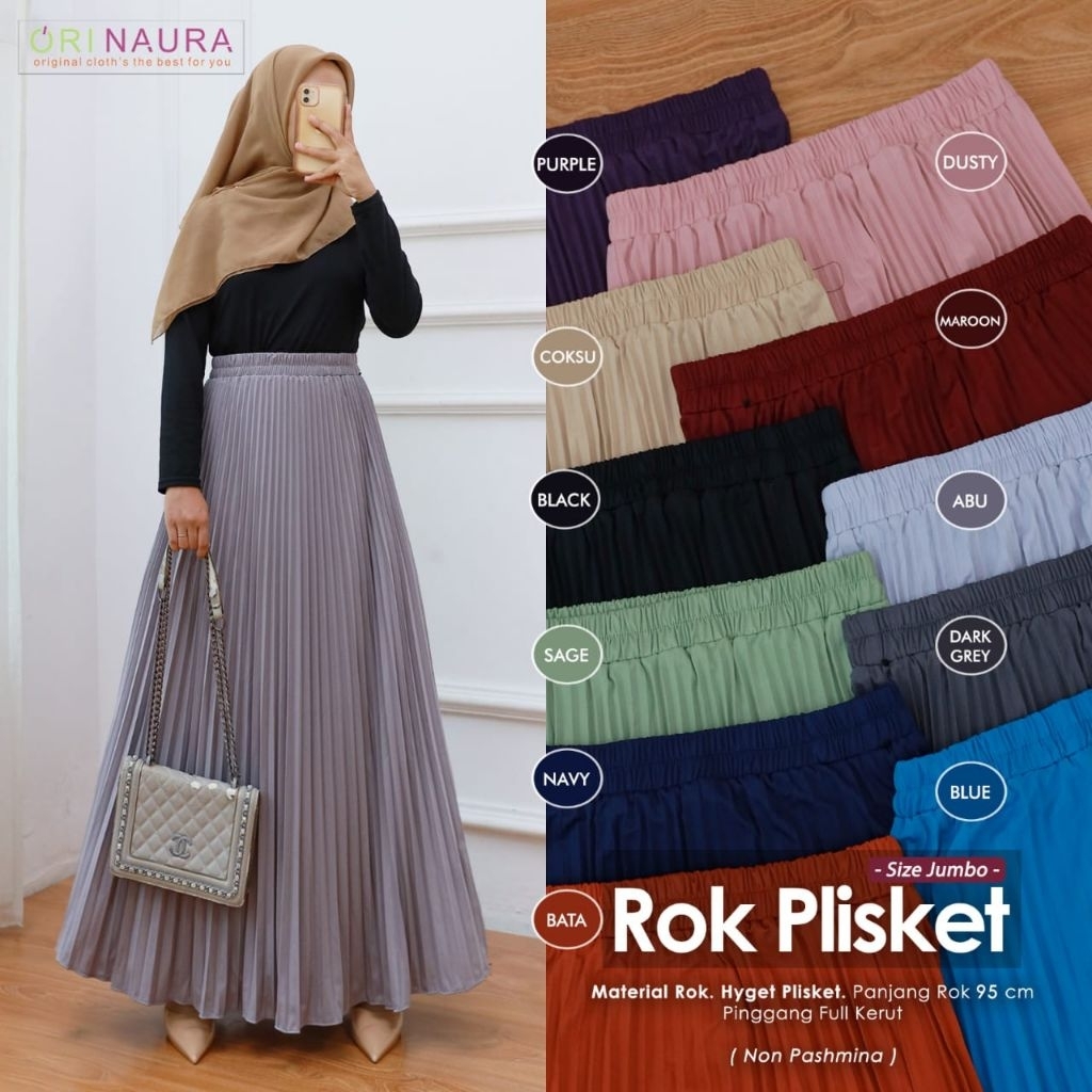 Rok Plisket Jumbo Premium Tebal Hyget Super Ori Naura
