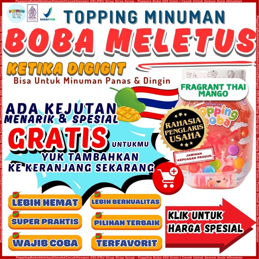 

PoppingBobaMeletusDimulutCocokDengan DELIFRU Sirup Sirop Syrup - Popping Boba 500 Gram | Cocok Untuk Semua Jenis Minuman