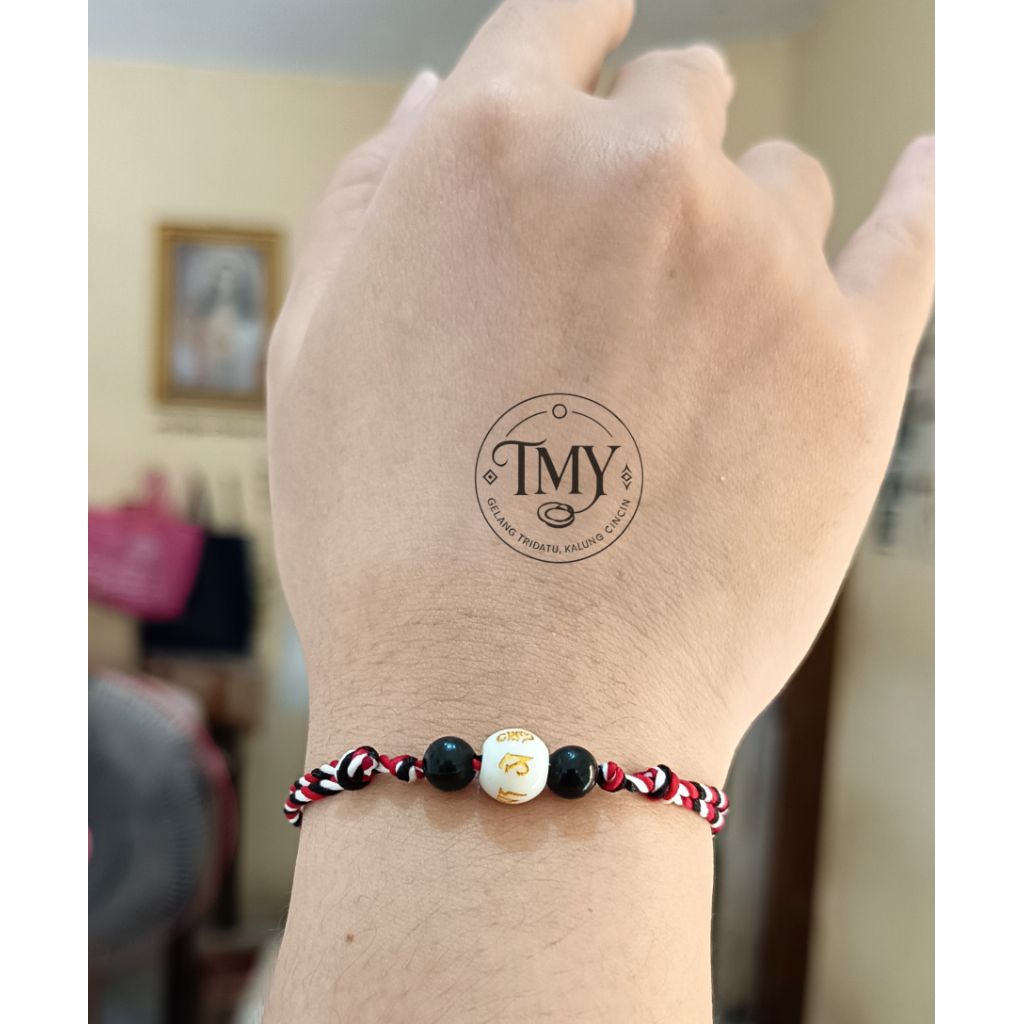 Gelang Tridatu Kristal White Doff Manik Hitam Asli Bali