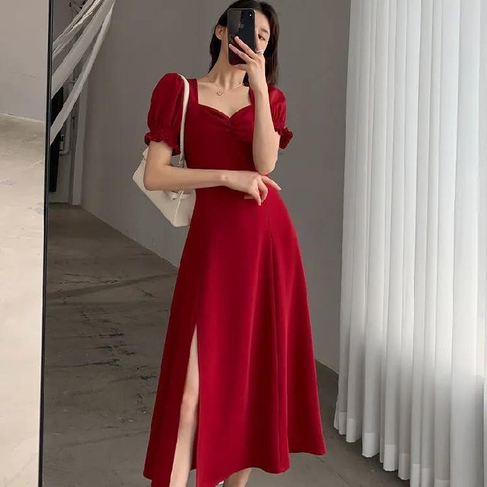 red dress merah elegant vintage jumbo party long dress korean style natal gaun pesta mewah elegan wa