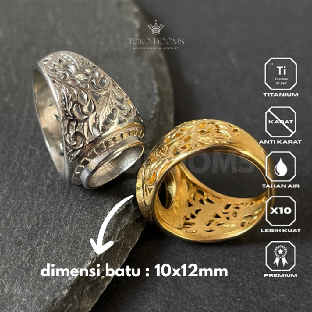ring emban bunga polos [TITANIUM] 10x12 super elegan istimewa