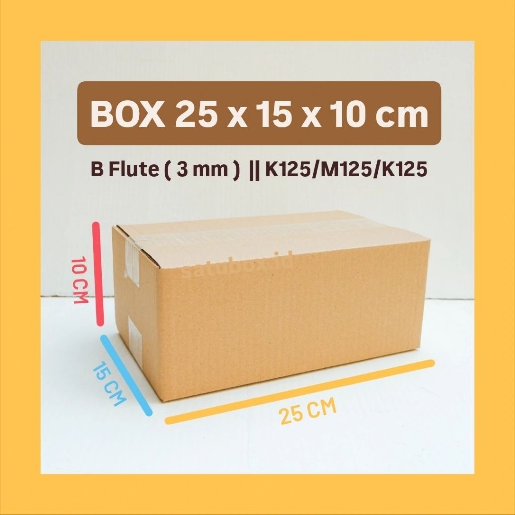

Kardus box polos uk. 25x15x10 cm, Single wall tebal 3 mm