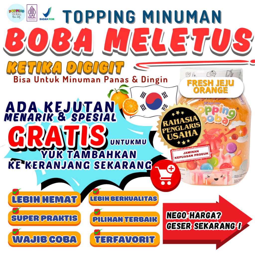 

Boba Meletus Dimulut Topping Minuman Instan - Popping Boba Pecah Dimulut Rasa Jeruk 500 Gram | Cocok Untuk Semua Minuman | Popping Boba Nata Jelly