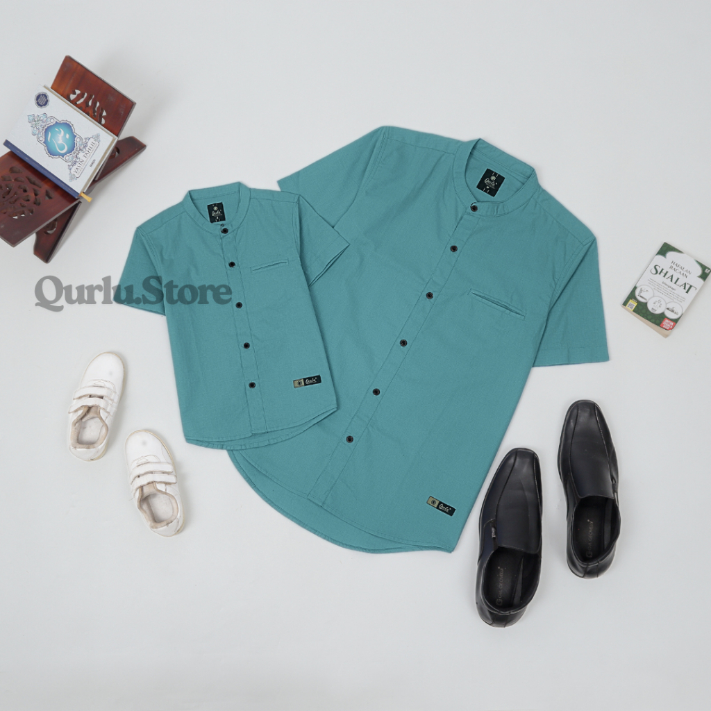 Qurlu - Kemeja Koko Dewasa/Anak warna biru WARDAH (baju couple ayah dan anak laki-laki) Baju Koko Pr