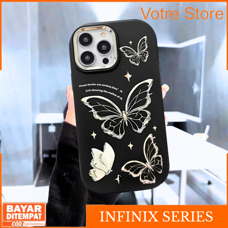 CaseInfinix Hot 40i Smart 8 Pro Casing Butterfly Hitam Gold Elegan Aesthetic Softcase Premium