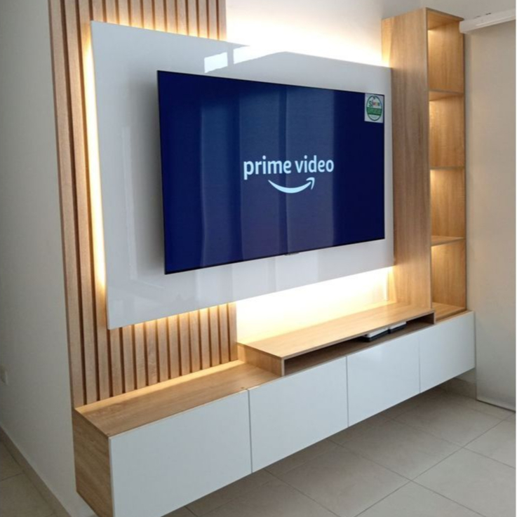 BACKDROP TV + LAMPU LED BACKLIGHT KABINET TV Rak TV Minimalis Tempel Dinding KUAT KOKOH