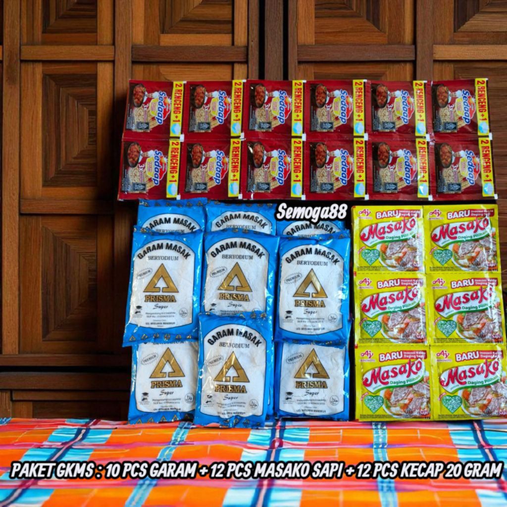 

PAKET BUMBU 19 RIBUAN 10 PCS GARAM 100 GRAM + 12 PCS MASAKO / ROYCO + 12 PCS KECAP SEDAAP 20 GRAM / GARAM / GAREM / BUMBU DAPUR