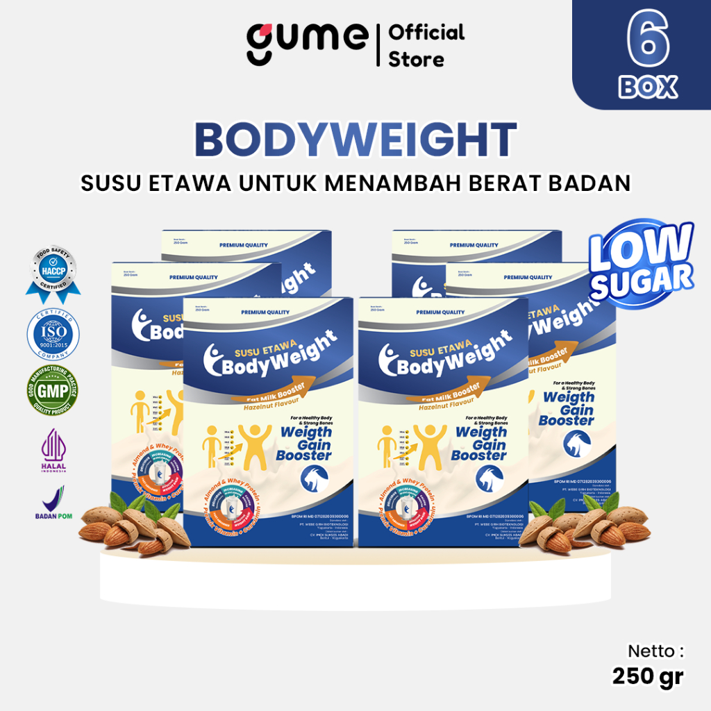 

Susu Kambing Etawa BodyWeight Mengatasi Kurang Nafsu Makan dan Susah Gemuk Kemasan 250gr Paket 6 Box
