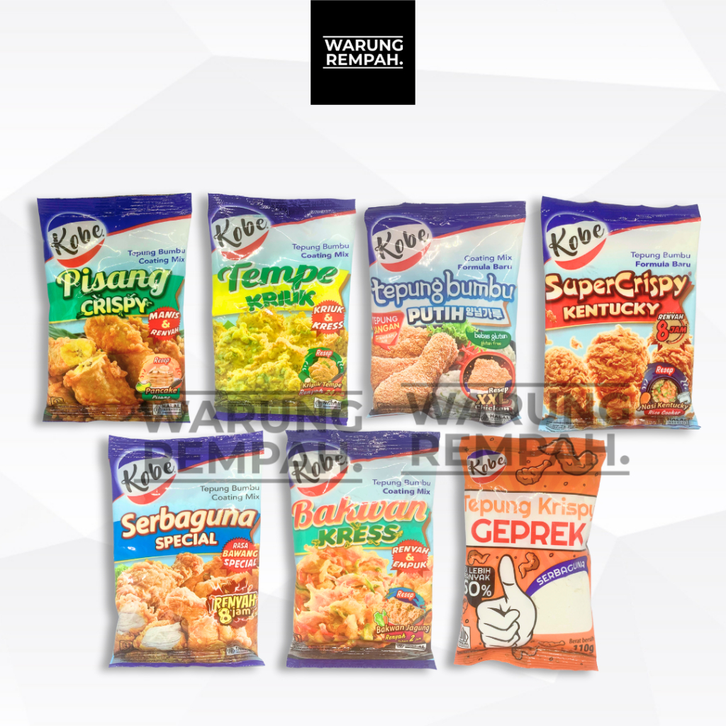 

VARIAN LENGKAP ECER Tepung Kobe Sachet 70 gram Geprek Tempe Pisang Bakwan Serbaguna Special