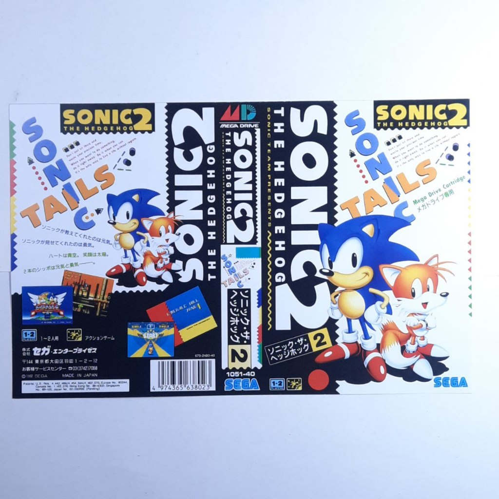 Kaset Sega Mega Drive 16 Bit Sonic The Hedgehog 2 Box Cover Art Sampul Game Retro Console Judul Satu