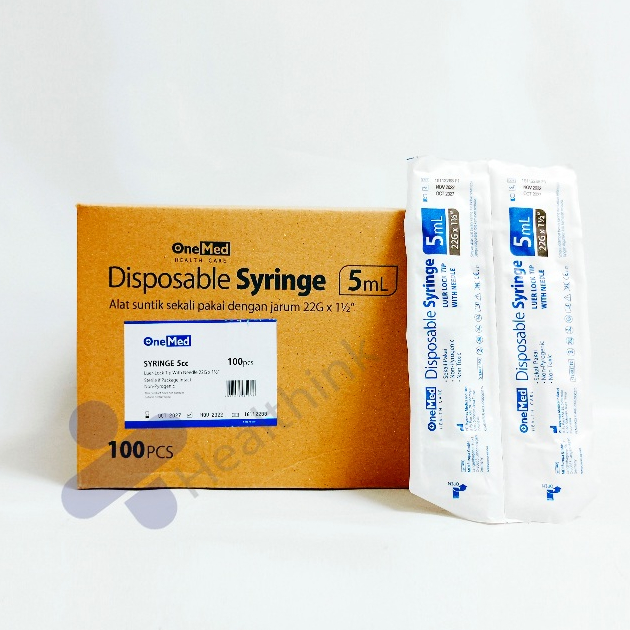 OneMed Syringe 5cc with Needle 22g Spuit 5ml BOX 100pcs
