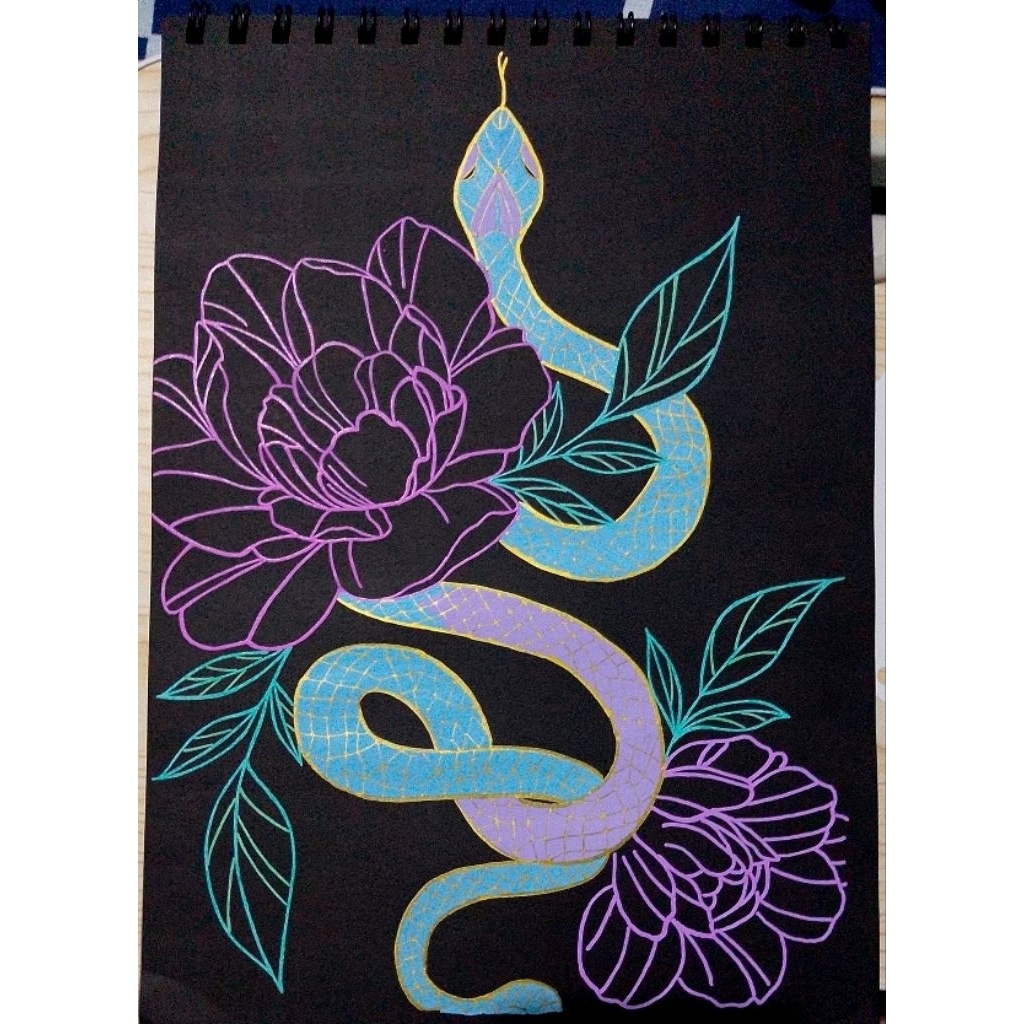 

Jasa gambar anime/doodle kertas hitam ukuran A4 (bisa request)