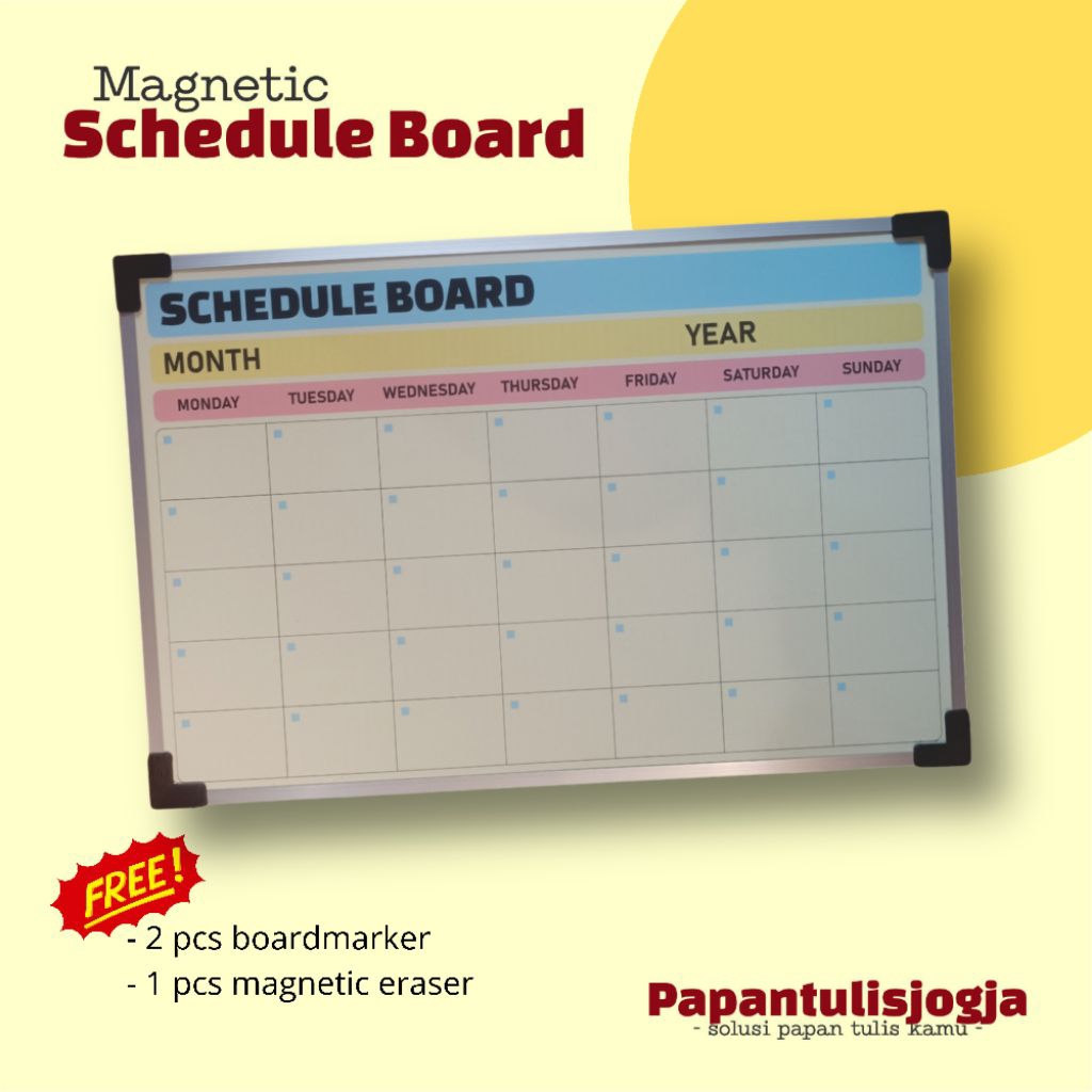 

Schedule Board | Papan Tulis Jadwal | Papan Tulis Data | Papan Tulis Magnetic 40 x 60 cm - PASTEL
