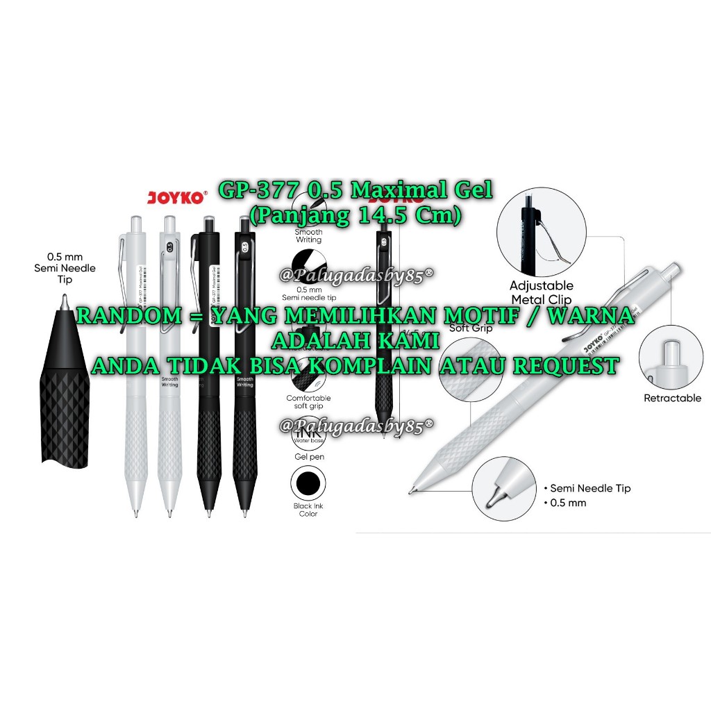 

(1 Biji) GROSIR Gelpen JOYKO GP-377 Maximal Gel 0.5 mm Hitam / Gel Pen Pulpen Pena Joyko GP-377
