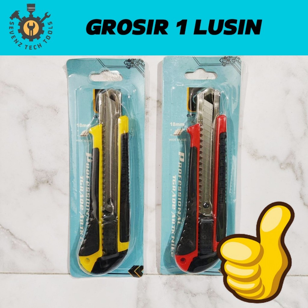 

GROSIR[12 PCS]CUTTER besar gagang karet auto lock / Pisau cutter FIT