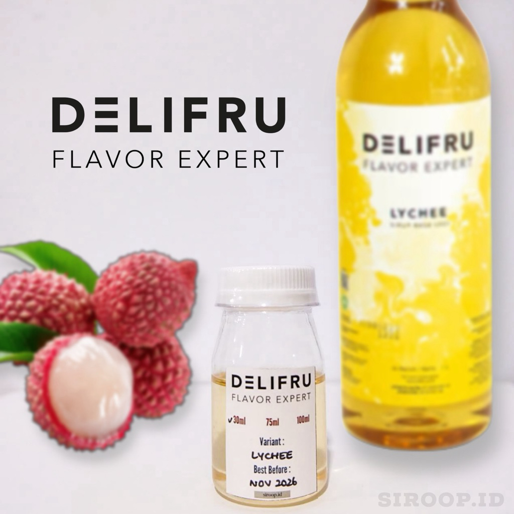 

Delifru Lychee Syrup Flavour Repack Sirup Leci 30ml 75ml 100ml