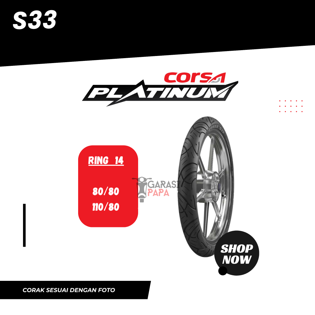 CUCI GUDANG Corsa Ban Motor Matic Tubeless S33 80/80 110/80 Ring 14 Beat Vario Pcx Aerox FREE Pentil