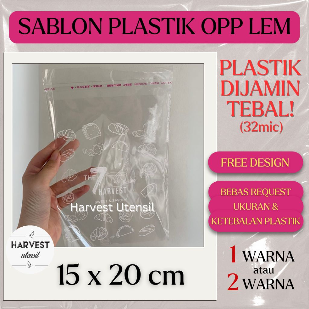 

Sablon Plastik OPP Lem 15x20 Roti Kue Donat Bakpao Makanan Cookies Aksesoris Hijab Scarf 1 warna 1 sisi