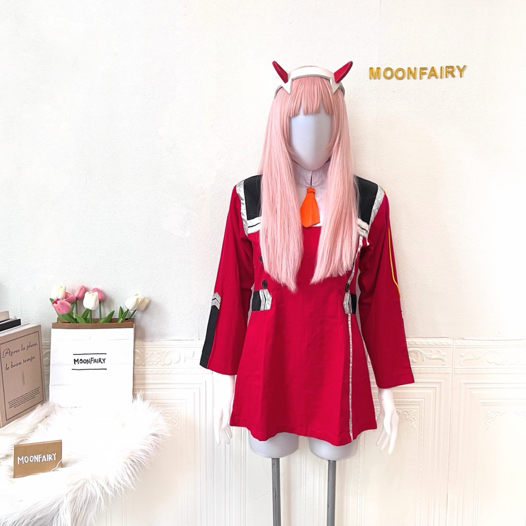 【Moonfairy】Ready Stock - Zero Two Costume Cosplay Darling In The Franxx Dress Anime Wig Kostum Zerot