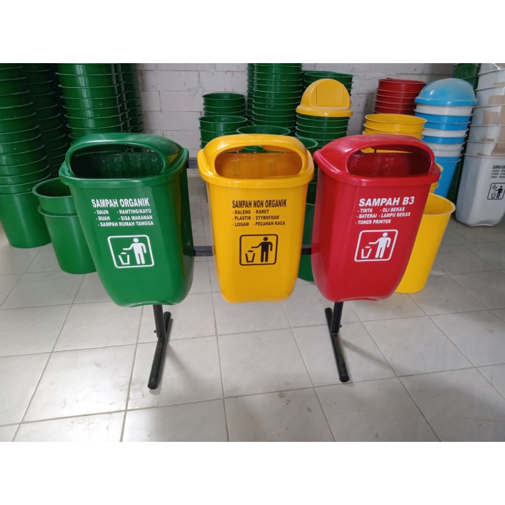 tempat sampah oval 3in1 60L, tempat sampah, tempat sampah fiberglas