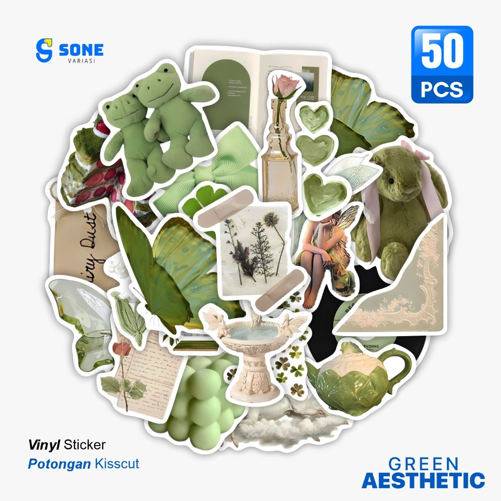 

Stiker Green Aesthetic 50 Pcs – Stiker Vinyl Warna Hijau Lucu Waterproof | Dekorasi Laptop, HP, Buku, Tumblr