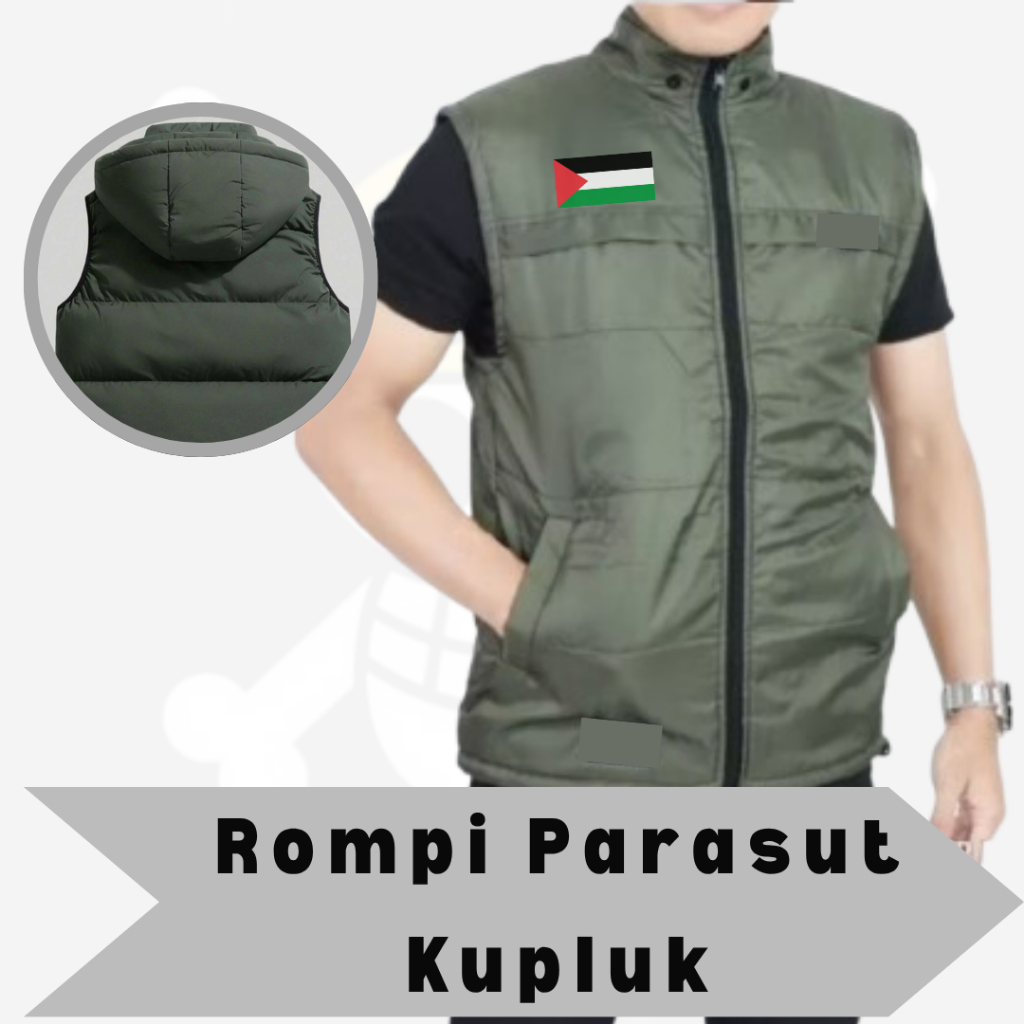 Rompi Perasut Bendera Palestina pria vest motor bikers murah casual outdoor adventure premium