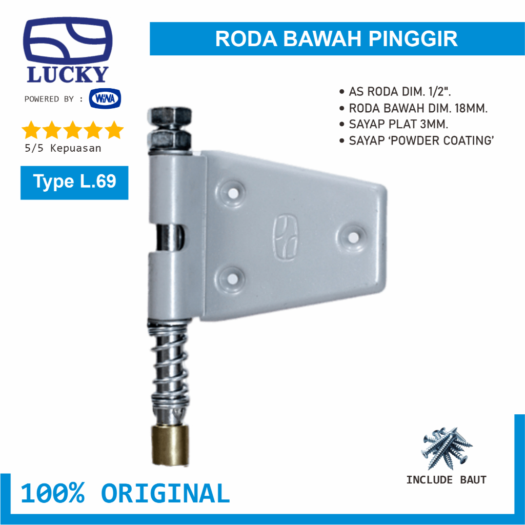 Roda Bawah Pinggir Lucky L69 Engsel Pintu Garasi Geser Tikung & Lipat - 100% Original