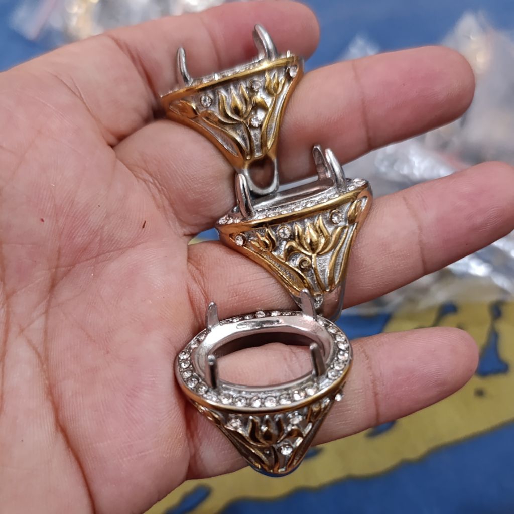 T 04 Emban Cangkang Ring Cincin Akik Titanium Asli Joss 25x18 mm Mewah Alusan