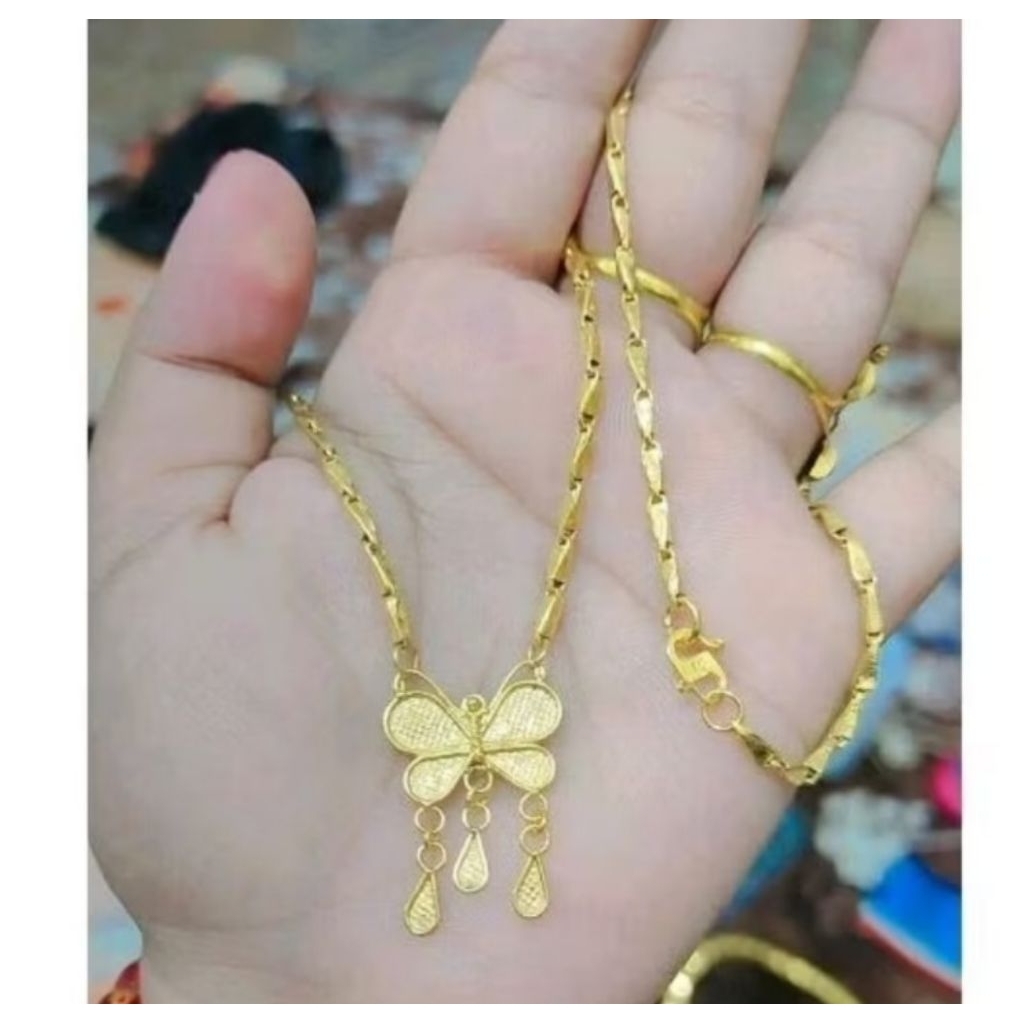 kALUNG PADI LIONTIN KUPU2 SETARA 1 SUKU 6.7GRAM LAPIS EMAS 24K. PJNG 45CM