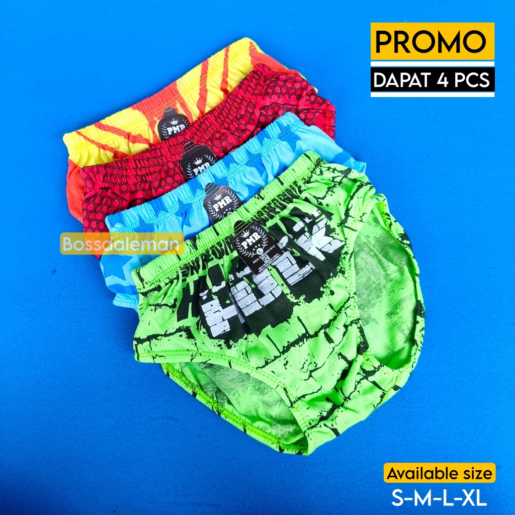 Paket 4 pcs CD Anak Cowok Laki - Laki Motif Karakter /Celana Dalam Anak PMR Usia 2 -13 tahun
