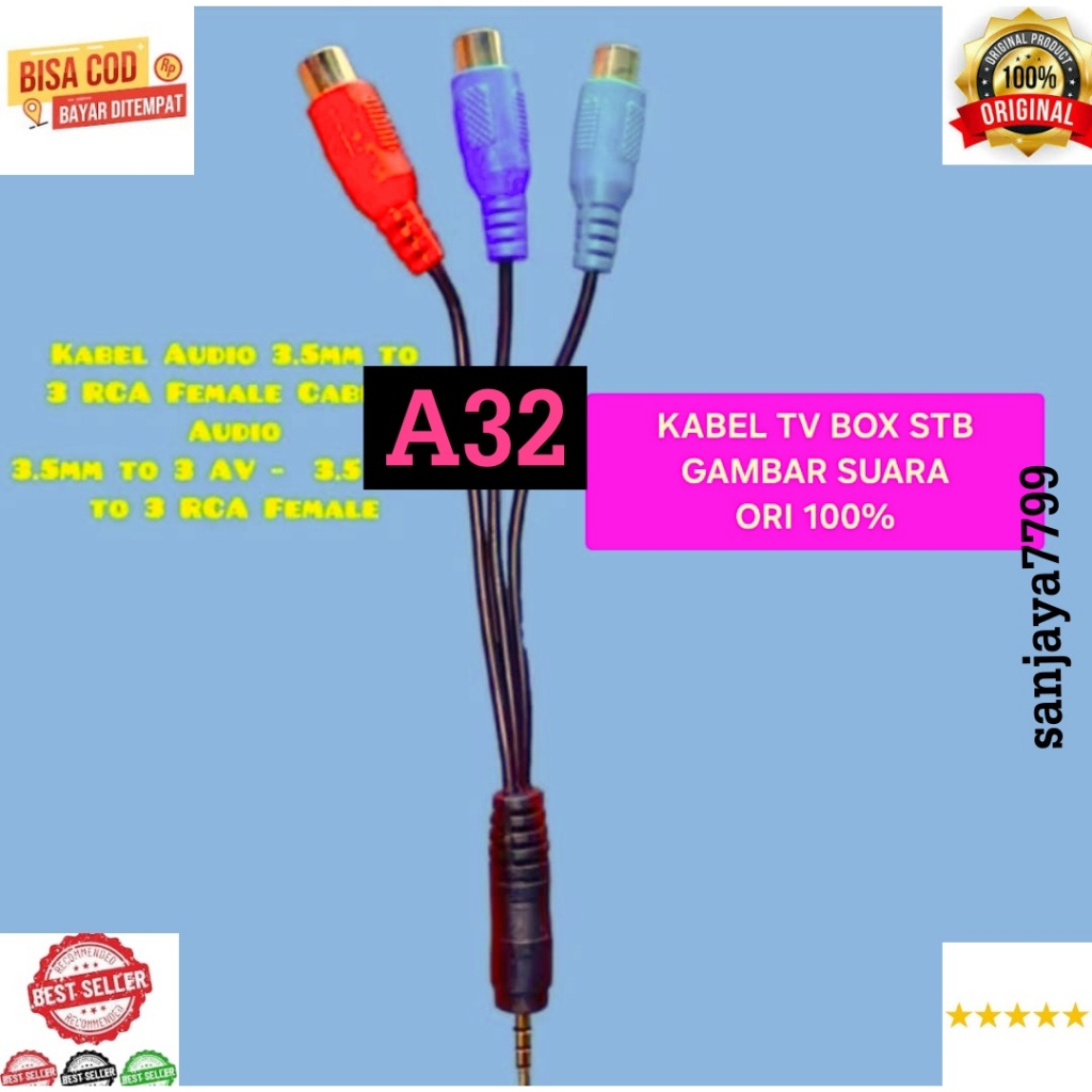 A32 KABEL RCA KONEKTOR AUDIO 3 RCA RGB VIDEO LED TV BOX STB FEMALE CEWE AUX COWO 3 GARIS GAMBAR AUDI