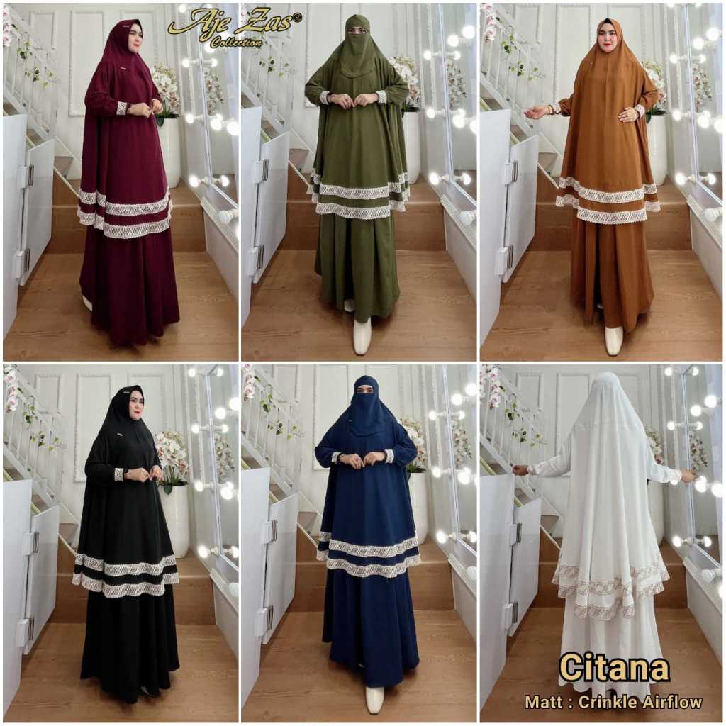 Gamis Set Jubah Syar'i Jumbo Kode CITANA Bahan Crinkle Airflow By AJEZAS