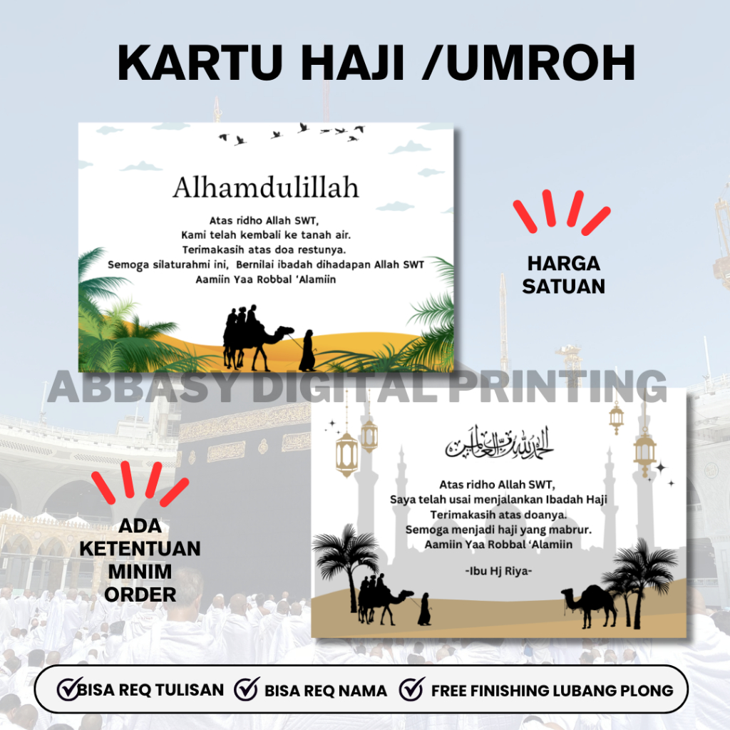 Kartu Haji dan Umroh / Kartu Souvenir Haji dan Umroh / Hangtag Souvenir Haji dan Umroh