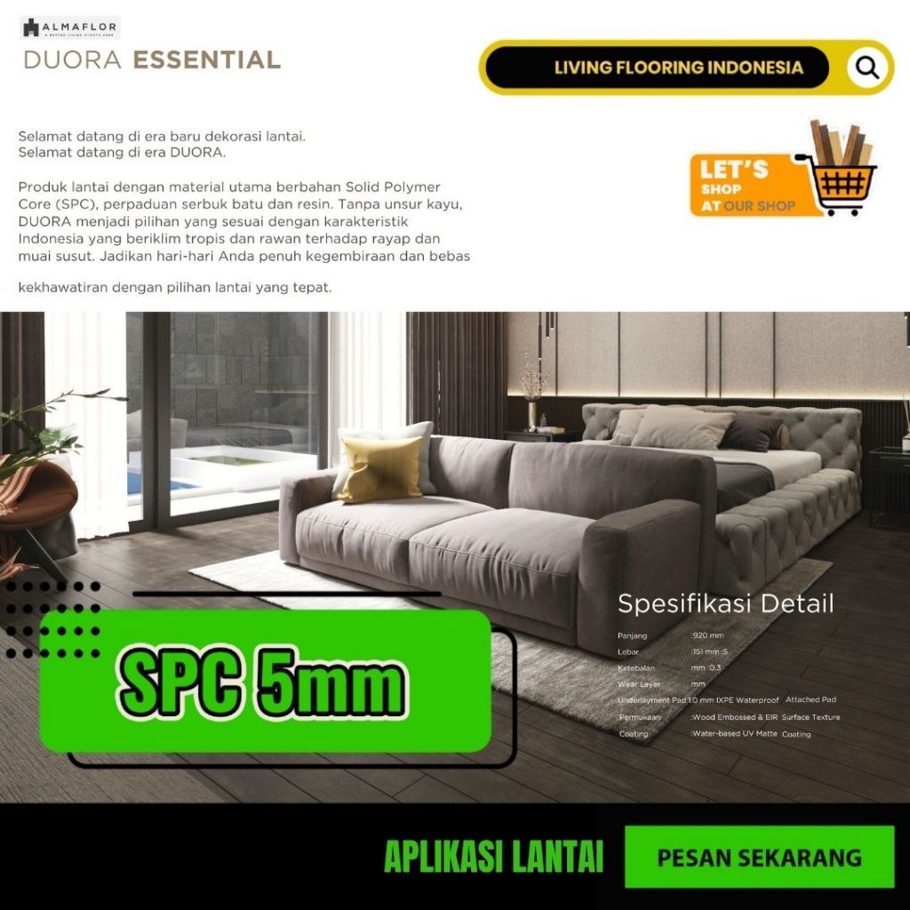Lantai SPC Almaflor DUORA ESSENTIAL Wood 5.5mm | Lantai Vinyl Motif Kayu