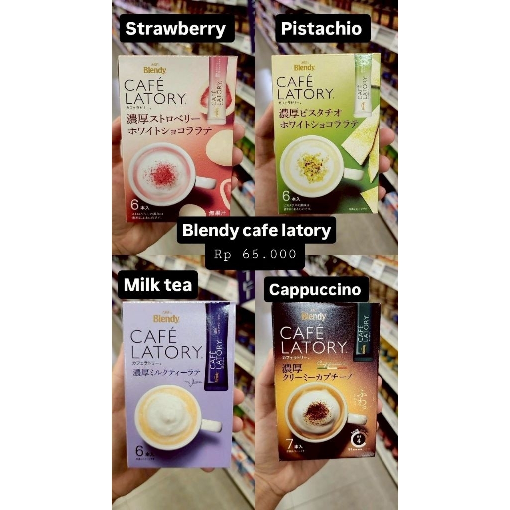 

Blendy Cafe Latory Strawberry Milk Tea Pistachio Cappucino Minuman Instant Halal Original Handcarry Jepang Jastip