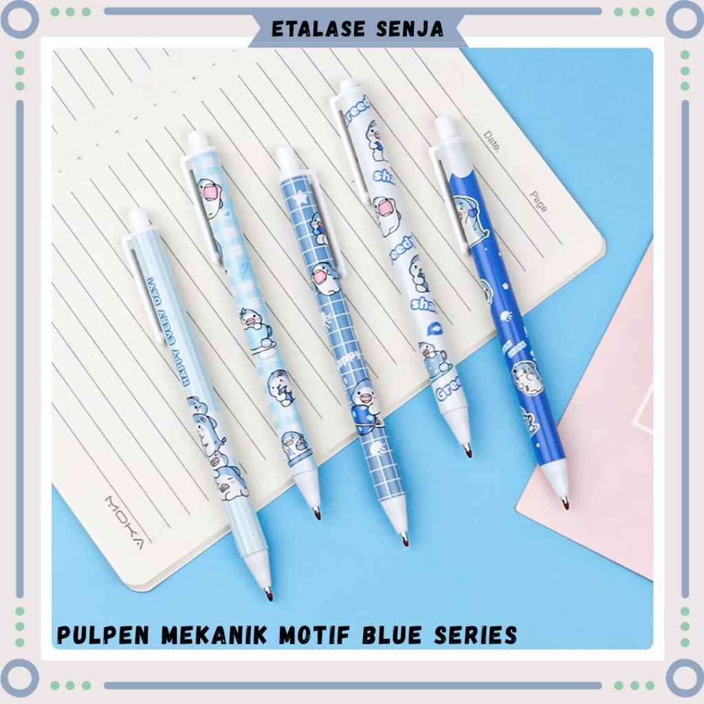 

•SENJA 011122• pulpen mekanik/pulpen gel lucu/pulpen aestetic seri BIRU ( 1 PCS )