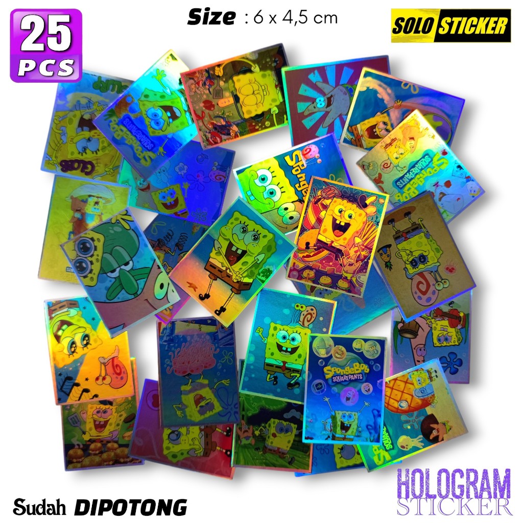 

Stiker Kartun SpongeBob Paper Hologram Waterproof Sticker Dekorasi Koper Laptop Casing Handphone