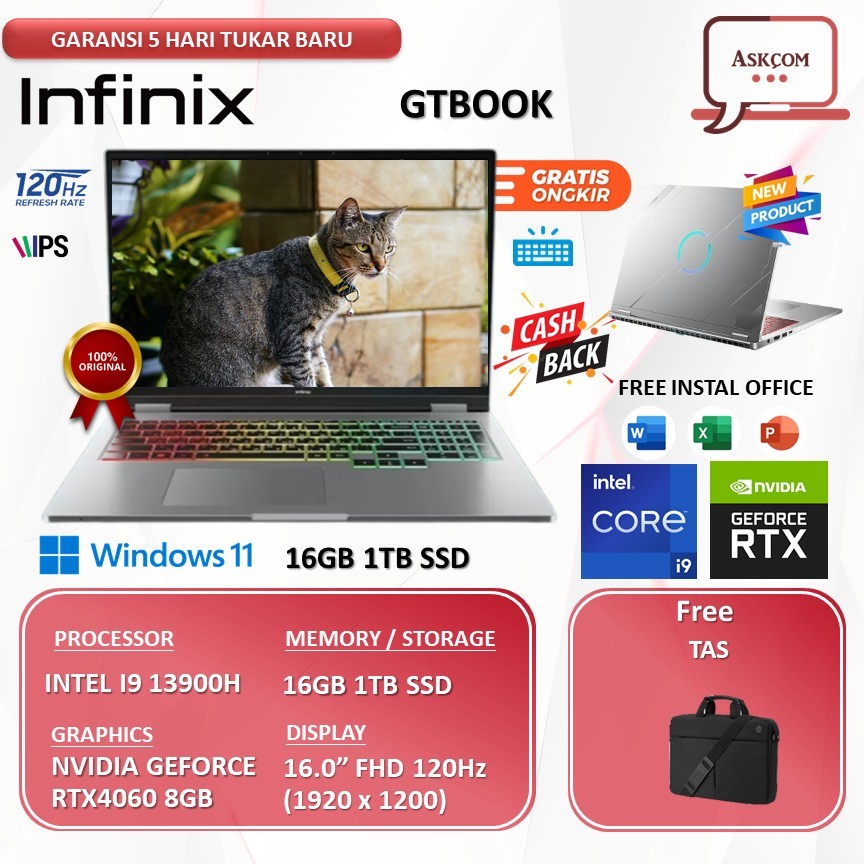 Laptop Infinix GTBOOK I9 13900H RTX4060 8GB | 16GB 1TB W11 16.0FHD 120HZ 100SRGB RGB